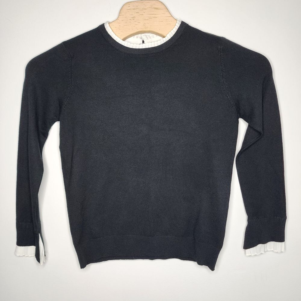 Vila Milano Womens Wool Blend Sweater Size L Black White‎ Trim Ruffle Neck NWT